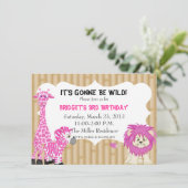 ピンクジャングルサファリ誕生日招待状 招待状 (スタンド正面)