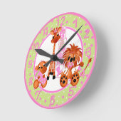 ピンクジャングルベビー時計 ラウンド壁時計 (傾斜)