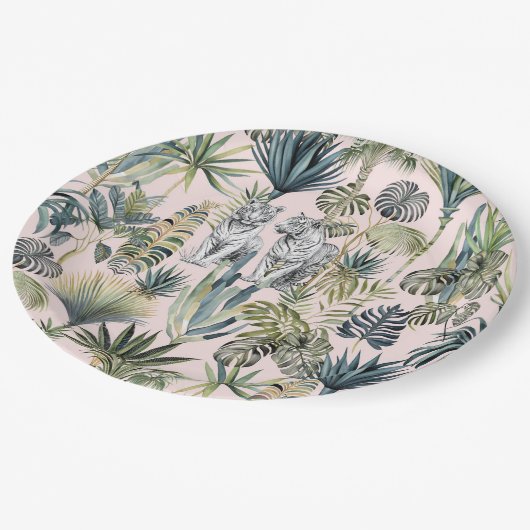 ピンクジャングルホワイトタイガース紙プレート ペーパープレート (アングル)