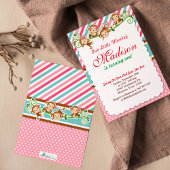 ピンクジャングルモンキーサファリアニマル誕生日 招待状