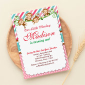 ピンクジャングルモンキーサファリアニマル誕生日 招待状