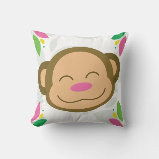 ピンクジャングルモンキー装飾用クッション クッション (正面)