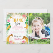 ピンクジャングル動物の写真誕生日サンキューカード サンキューカード (正面)