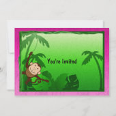 ピンクジャングル テーマの子供の誕生日パーティー招待状 招待状 (裏面)
