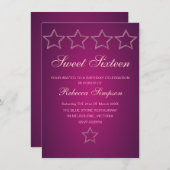 ピンクジュエルスタースウィート16誕生日招待状 招待状 (正面/裏面)