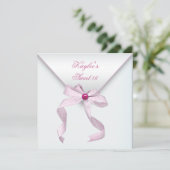 ピンクジュエルボウかわいらしホワイトSweet sixteenパーティー 招待状 (スタンド正面)