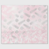ピンクジョイグリッタークリスマスツリーホリデーズスノーフレーク ラッピングペーパー (フラット)