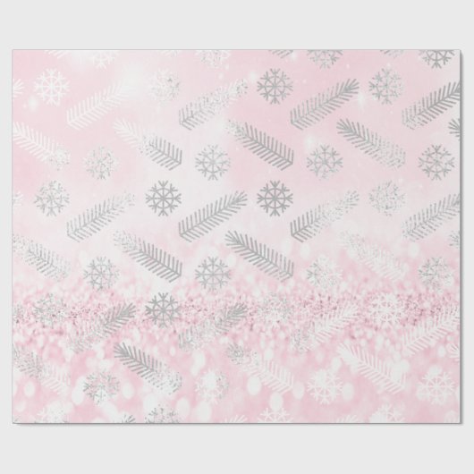 ピンクジョイグリッタークリスマスツリーホリデーズスノーフレーク ラッピングペーパー (フラット)