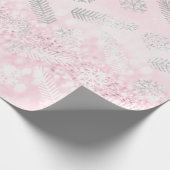 ピンクジョイグリッタークリスマスツリーホリデーズスノーフレーク ラッピングペーパー (角)