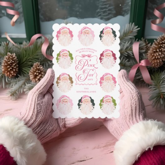 ピンクジョイレトロおもしろいヴィンテージウォーターカラーサンタクロース シーズンカード