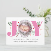 ピンクジョイ初めてのクリスマスホリデーフォトベビー誕生 案内状 (スタンド正面)