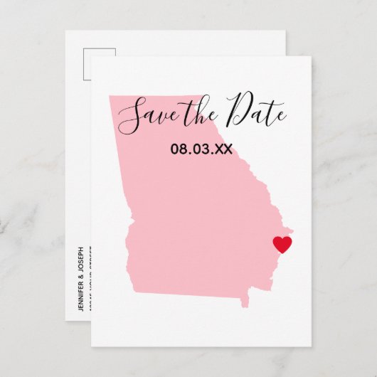 ピンクジョージア赤いハート保存日 案内ポストカード (正面/裏面)