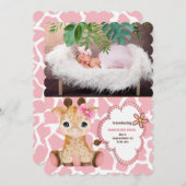ピンクジラフェジャングルテーマベビー 案内状 (正面/裏面)