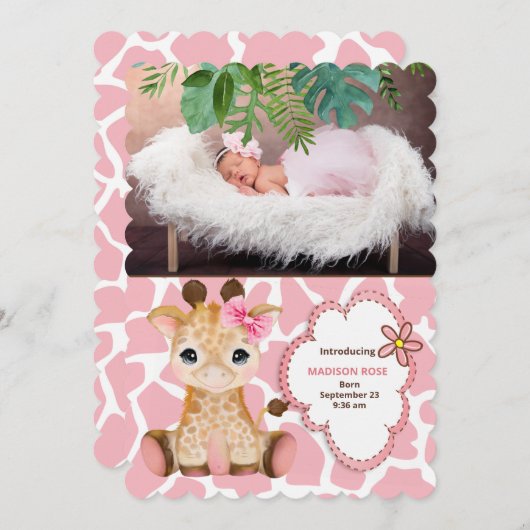 ピンクジラフェジャングルテーマベビー 案内状 (正面/裏面)