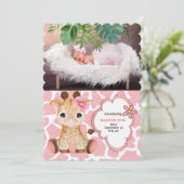 ピンクジラフェジャングルテーマベビー 案内状 (スタンド正面)