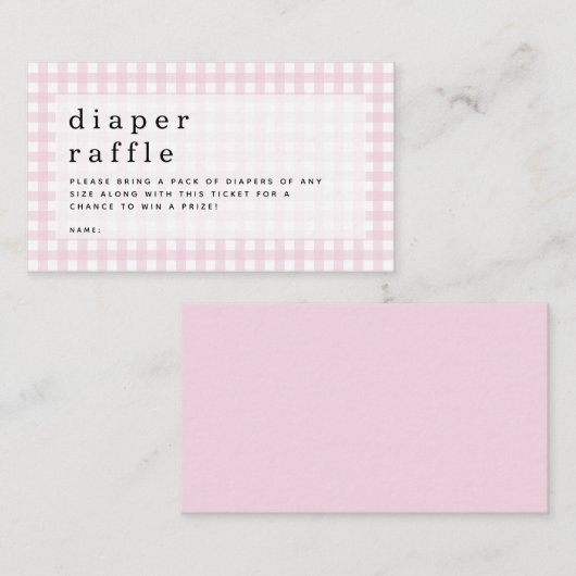 ピンクジンガムおむつラッフルピクニックベビーシャワー エンクロージャーカード (正面/裏面)