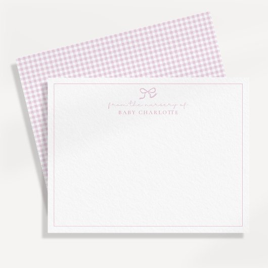 ピンクジンガムとボウ子供部屋ノートカード 案内状