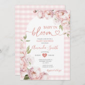 ピンクジンガムガールベビーシャワーベビーイン開花 招待状 (正面/裏面)