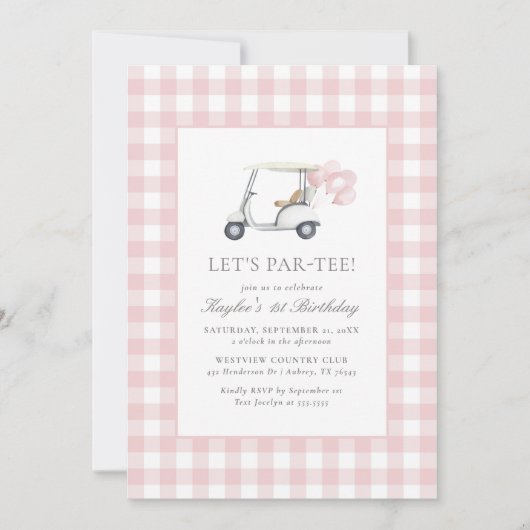 ピンクジンガムゴルフガール誕生日 招待状 (正面)