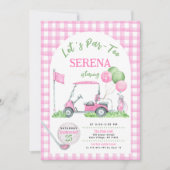 ピンクジンガムゴルフ誕生日パルティー招待状 招待状 (正面)