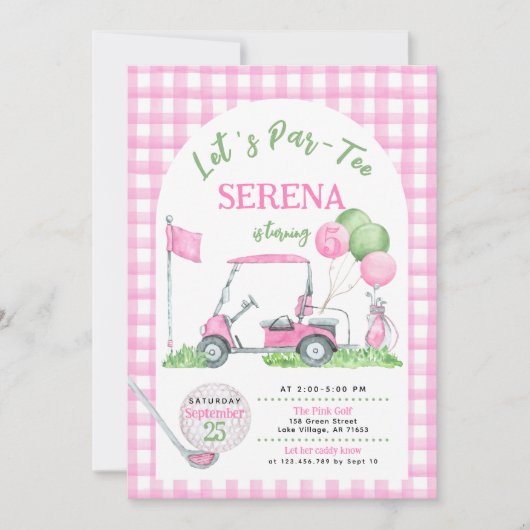 ピンクジンガムゴルフ誕生日パルティー招待状 招待状 (正面)