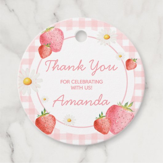 ピンクジンガムストロベリーバースデーパーティーラウンド フェイバータグ (正面)