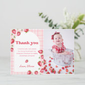 ピンクジンガムストロベリー誕生日サンキューカード 招待状 (スタンド正面)