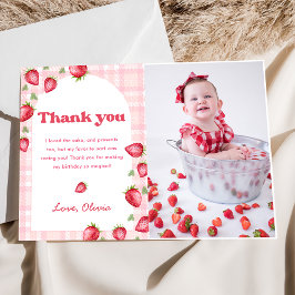 ピンクジンガムストロベリー誕生日サンキューカード 招待状