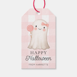 ピンクジンガムハッピーハローウィンカワイイ幽霊 ギフトタグ