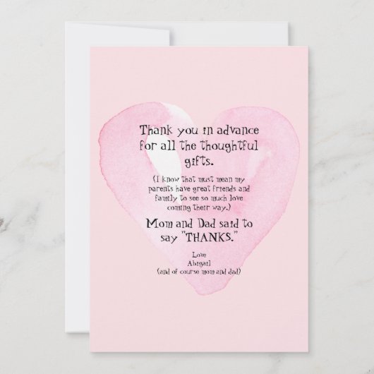 ピンクジンガムハートおもしろいベビーありがとう サンキューカード (裏面)