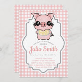 ピンクジンガムピギーベビーシャワー招待状 招待状 (正面/裏面)