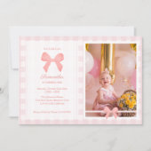 ピンクジンガムピンクボウ誕生日写真 招待状 (正面)