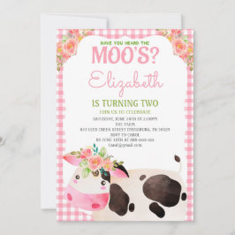 ピンクジンガムファームアニマルズガール誕生日納屋周囲の庭 招待状