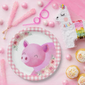 ピンクジンガムフローラピグファームアニマル納屋周囲の庭 ペーパープレート (パーティー)