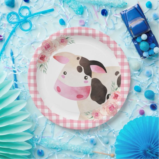ピンクジンガムフローラ牛ファーム動物 ペーパープレート (パーティー)