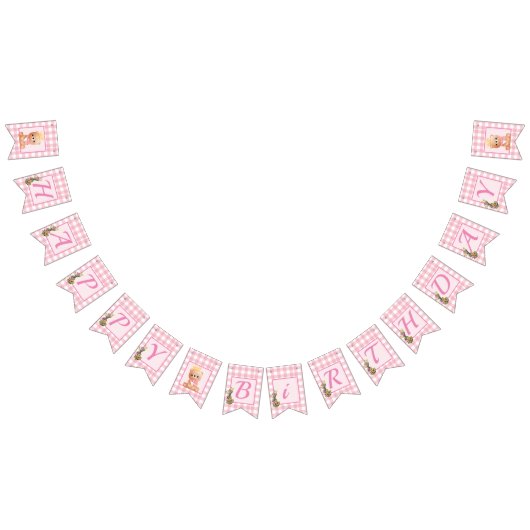 ピンクジンガムベアークブハッピーバースデー バンティングフラッグ (全)