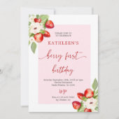 ピンクジンガムベリーファースト誕生日ガール 招待状 (正面)