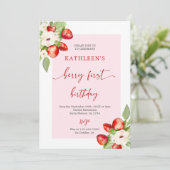 ピンクジンガムベリーファースト誕生日ガール 招待状 (スタンド正面)