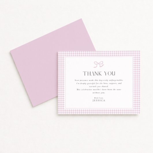 ピンクジンガムボウベビーシャワーサンキューカード 招待状
