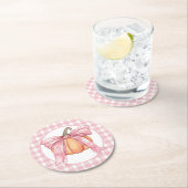 ピンクジンガムリボンパンプキンコケット弓 ラウンドペーパーコースター (インサイチュ)
