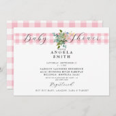 ピンクジンガムワイルドフラワーベビーシャワー招待状 招待状 (正面/裏面)