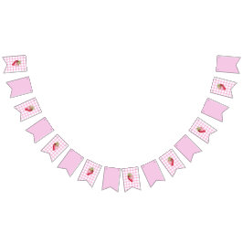 ピンクジンガム市松模様にワストロベリー誕生日 バンティングフラッグ