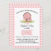 ピンクジンガム納屋周囲の庭ファースト誕生日招待状 招待状 (正面/裏面)