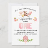 ピンクジンガム納屋周囲の庭ファースト誕生日招待状 招待状 (正面)