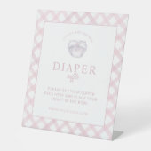 ピンクジンガム赤ちゃんシャワーおむつラッフルサイン 台座サイン (正面)