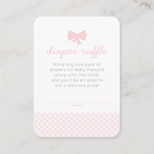 ピンクジンガム赤ちゃんシャワーおむつラッフルチケット エンクロージャーカード (正面)