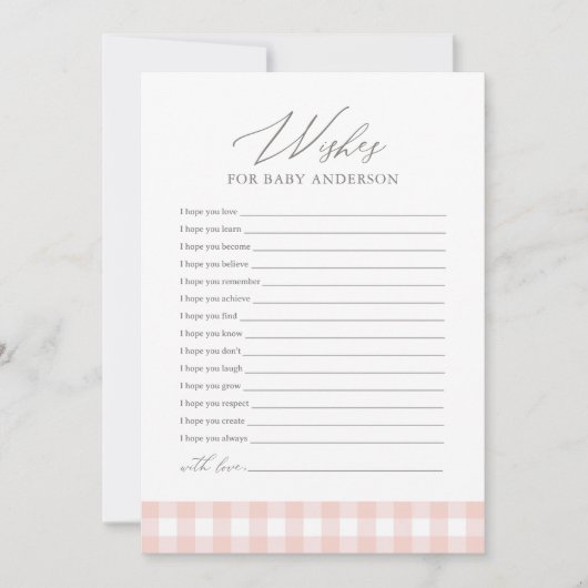 ピンクジンガム赤ちゃんシャワーの願いベビーカード 招待状 (正面)