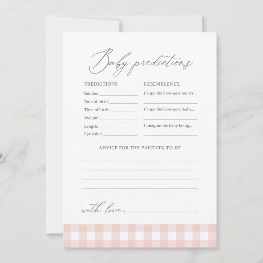 ピンクジンガム赤ちゃんシャワー予測とアドバイス 招待状 (正面)