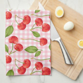 ピンクジンガム&レッドさくらんぼピクニック キッチンタオル (四つ折り)