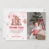 ピンクジンガーブレッドハウスクリスマス誕生日写真 サンキューカード (正面)